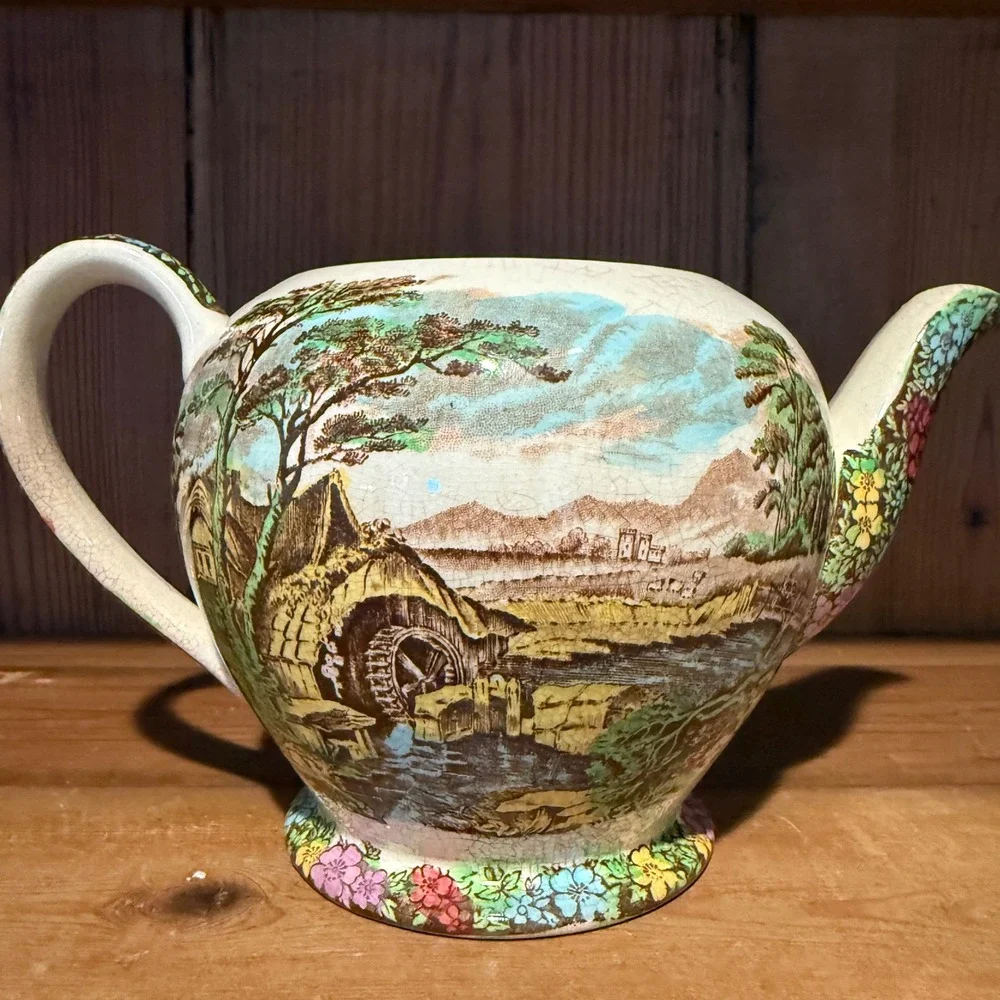Vintage Sadler England The Old Mill Teapot Base Pastoral Landscape No Lid